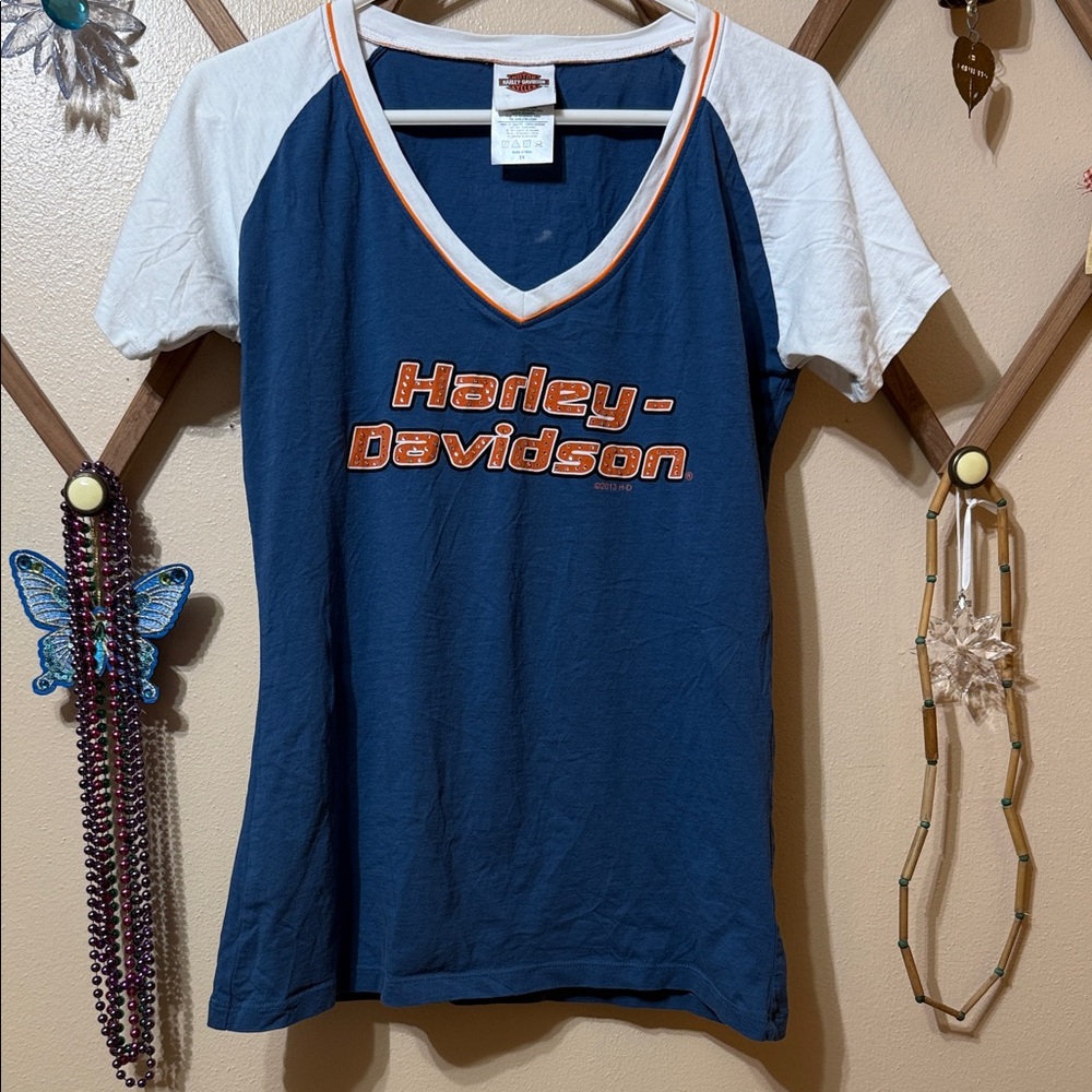 Harley-Davidson Blue and White Short Sleeve Tee